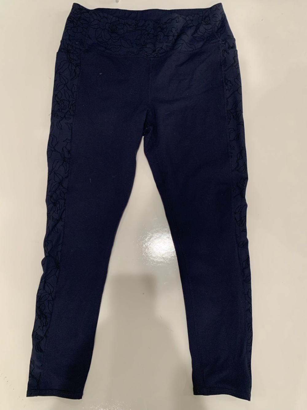 Skechers Navy Floral-Trim Leggings size XL Athletic Athleisure